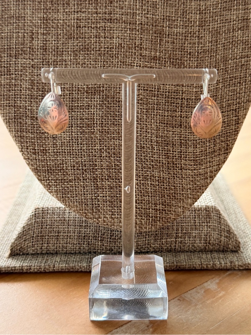Silver-Tone Teardrop Hook Embossed Earrings EUC